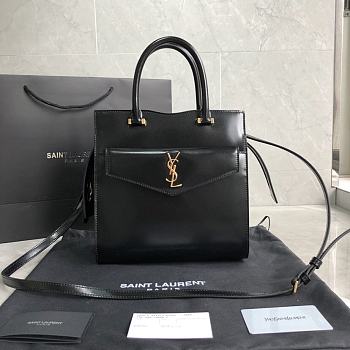 YSL Uptown Small Tote In Shiny Embossed Leather (Black) 561203