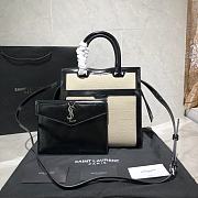 YSL Uptown Small Tote In Shiny Embossed Leather (Black White) 561203  - 6