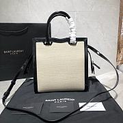 YSL Uptown Small Tote In Shiny Embossed Leather (Black White) 561203  - 2