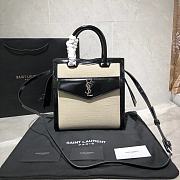 YSL Uptown Small Tote In Shiny Embossed Leather (Black White) 561203  - 1
