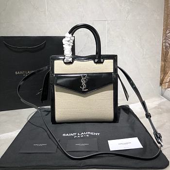 YSL Uptown Small Tote In Shiny Embossed Leather (Black White) 561203 