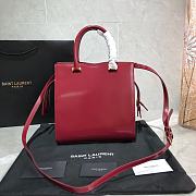 YSL Uptown Small Tote In Shiny Embossed Leather (Wine Red) 561203  - 4