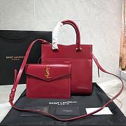 YSL Uptown Small Tote In Shiny Embossed Leather (Wine Red) 561203  - 5