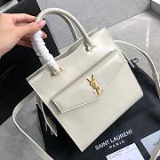 YSL Uptown Small Tote In Shiny Embossed Leather (White) 561203  - 5