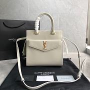 YSL Uptown Small Tote In Shiny Embossed Leather (White) 561203  - 1