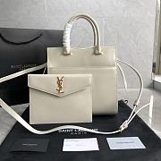 YSL Uptown Small Tote In Shiny Embossed Leather (White) 561203  - 2