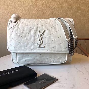 YSL Saint Laurent Niki Medium Leather Shoulder Bag In Marine (White) 498894 