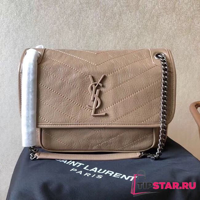 YSL Niki Medium Chain Bag In Crinkled Vintage Leather Greyish Brown Size 28x20x8,5 cm - 1