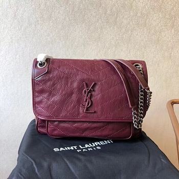YSL Saint Laurent Niki Medium Leather Shoulder Bag In Marine (Wine Red) 498894 