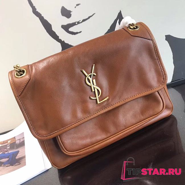 YSL Saint Laurent Niki Medium Leather Shoulder Bag (Brown) 498894  - 1