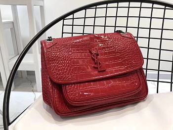 YSL Saint Laurent Niki Medium 28 Bag  Crocodile Pattern (Red) 498894 