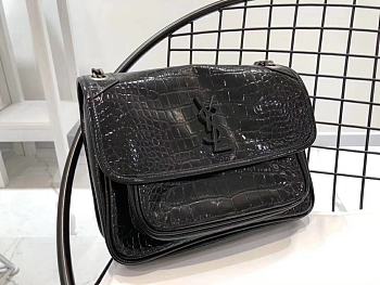 YSL Saint Laurent Niki Medium 28 Bag  Crocodile Embossed Pattern (Black) 498894