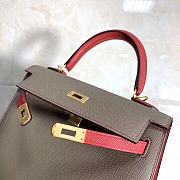 Hermes Kelly 25cm Original Epsom Leather Bag (Gray_Red) - 3