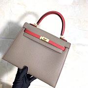 Hermes Kelly 25cm Original Epsom Leather Bag (Gray_Red) - 1