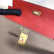 Hermes Kelly 25cm Original Epsom Leather Bag (Gray_Red) - 5