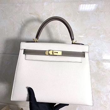 Hermes Kelly 25cm Original Epsom Leather Bag (White_Gray)