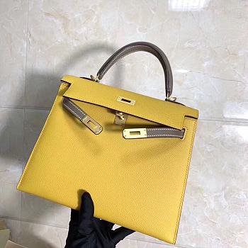 Hermes Kelly 25cm Original Epsom Leather Bag (Yellow_Gray)
