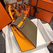 Hermes Kelly 28cm Original Epsom Leather Bag (Gray_Orange) - 6