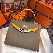 Hermes Kelly 28cm Original Epsom Leather Bag (Gray_Orange) - 6