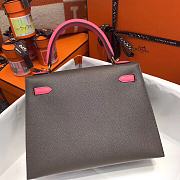 Hermes Kelly 28cm Original Epsom Leather Bag (Gray_Lipstick Powder) - 6