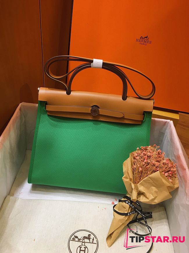 Hermes Herbag 31cm (Green_Medium Brown) - 1