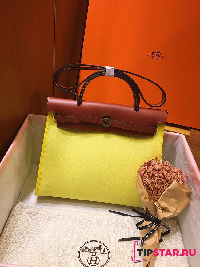 Hermes Herbag 31cm (Fluorescent Yellow_Red Brown) - 1
