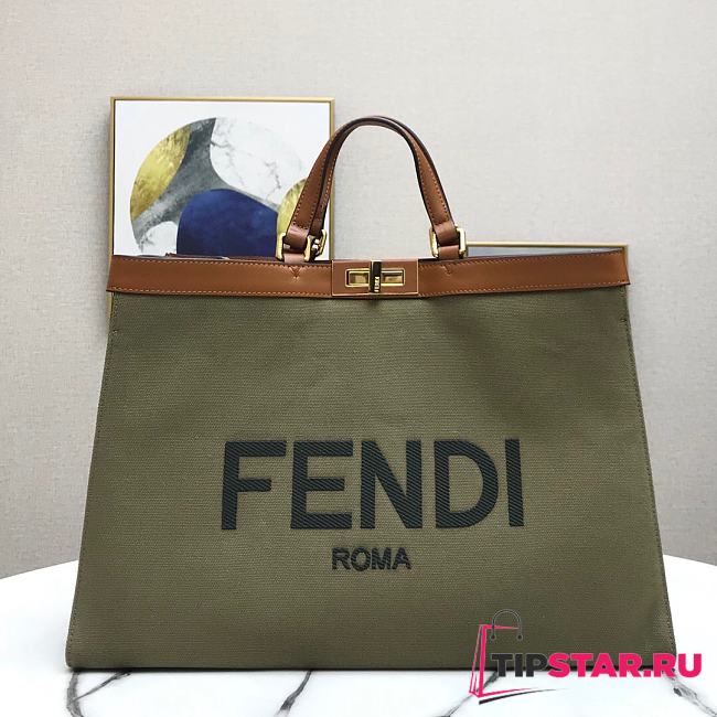 FENDI Peekaboo X-Tote Roma Canvas Medium Tote Bag Green  - 1