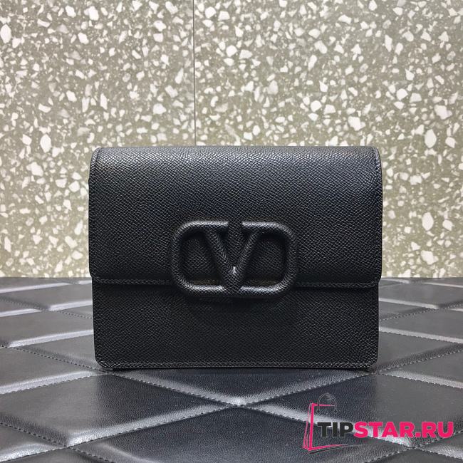 VALENTINO Garavani Vring Black Leather Mini Chain Crossbody 069  - 1