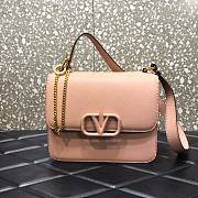 VALENTINO V-Ring Logo Leather Shoulder Bag Nude 22cm 0808 - 1