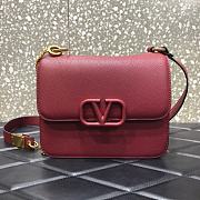 VALENTINO V-Ring Logo Leather Shoulder Bag Red 22cm 0808  - 1