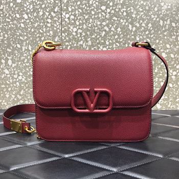 VALENTINO V-Ring Logo Leather Shoulder Bag Red 22cm 0808 