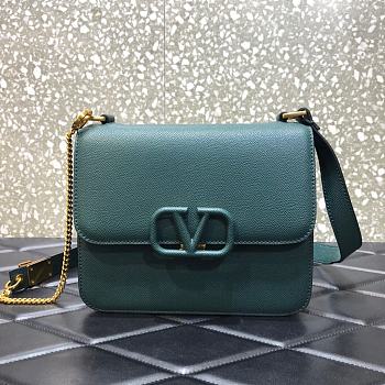 VALENTINO V-Ring Logo Leather Shoulder Bag Green 22cm 0808 