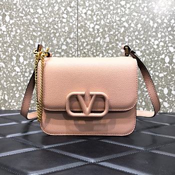 VALENTINO V-Ring Logo Leather Shoulder Bag Nude 18cm 0806 