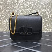 VALENTINO V-Ring Logo Leather Shoulder Bag Black 18cm 0806  - 1