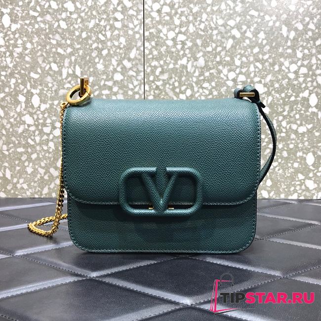 VALENTINO V-Ring Logo Leather Shoulder Bag Green 18cm 0806  - 1