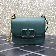 VALENTINO V-Ring Logo Leather Shoulder Bag Green 18cm 0806  - 1