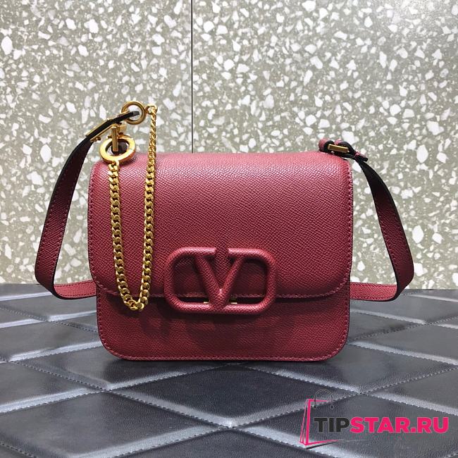 VALENTINO V-Ring Logo Leather Shoulder Bag Red 18cm 0806 - 1