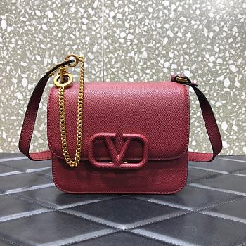 VALENTINO V-Ring Logo Leather Shoulder Bag Red 18cm 0806
