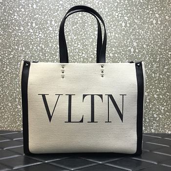 VALENTINO Garavani Natural VLTN Canvas Shopper Bag 
