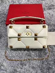 Valentino Roman Stud Large Leather Shoulder Bag White 2060  - 1