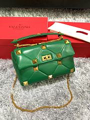 Valentino Roman Stud Large Leather Shoulder Bag Green 2060 - 3