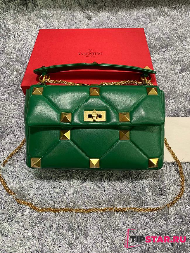 Valentino Roman Stud Large Leather Shoulder Bag Green 2060 - 1