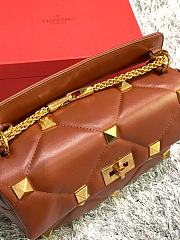 Valentino Roman Stud Large Leather Shoulder Bag Brown 2060  - 6