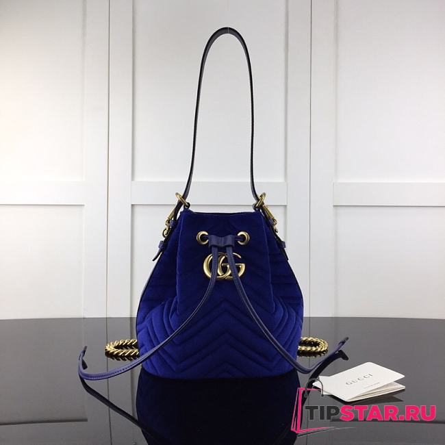 GUCCI GG Marmont Quilted Leather Bucket Bag 525081 Blue Suede  - 1