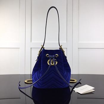 GUCCI GG Marmont Quilted Leather Bucket Bag 525081 Blue Suede 
