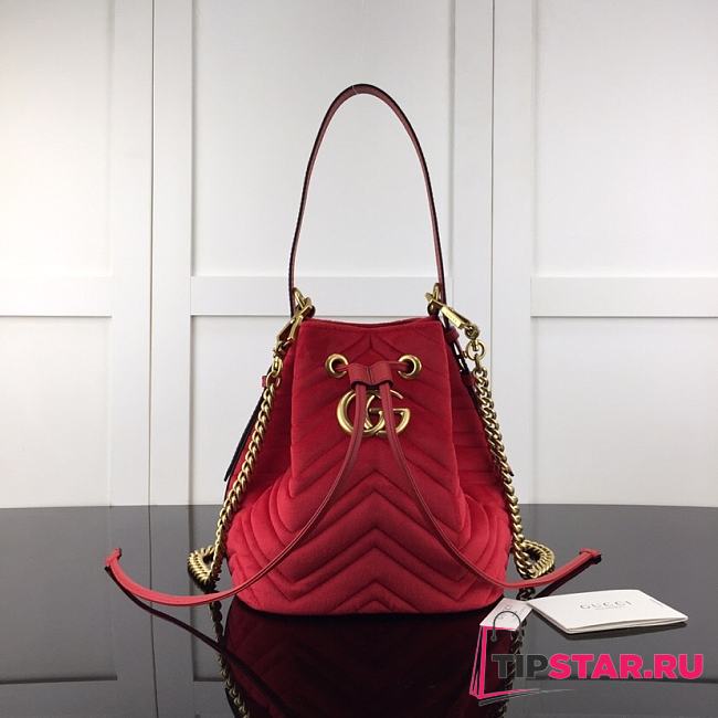 GUCCI GG Marmont Quilted Leather Bucket Bag 525081 Red Suede  - 1