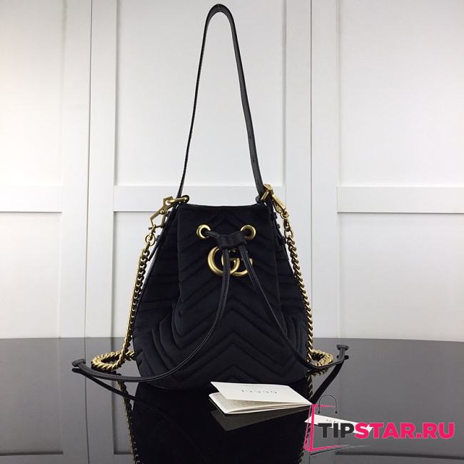 GUCCI GG Marmont Quilted Leather Bucket Bag 525081 Black Suede  - 1