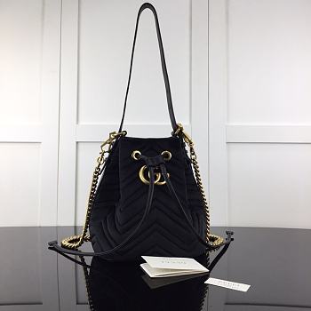 GUCCI GG Marmont Quilted Leather Bucket Bag 525081 Black Suede 
