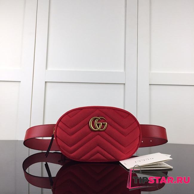 GUCCI GG Marmont Matelasse Belt Bag Red 476434   - 1