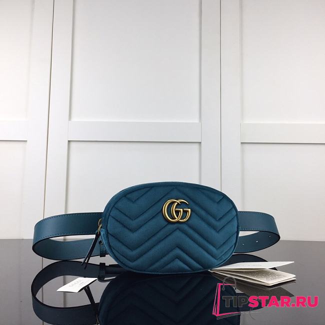 GUCCI GG Marmont Matelasse Belt Bag Blue 476434  - 1